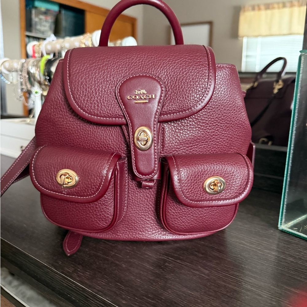 Coach Deep Red Leather Backpack